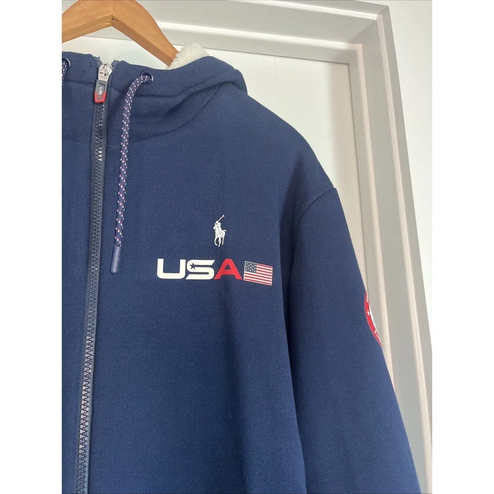 Polo Ralph Lauren Men Team USA 2026 olympics Fleece Full-Zip Hoodie L Blue USA